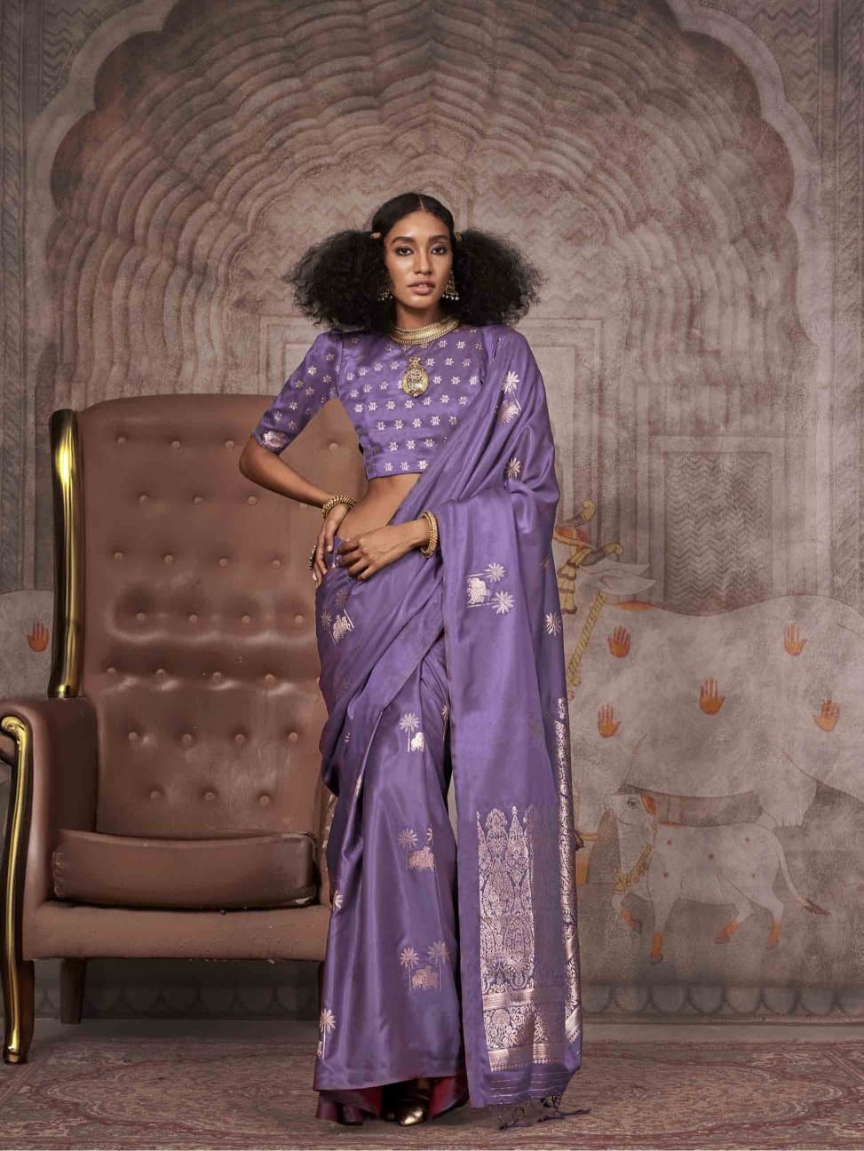 Pichwai motifs woven into the timeless weaves of Benarasi saris. Photo: www.laxhaclothing.com
