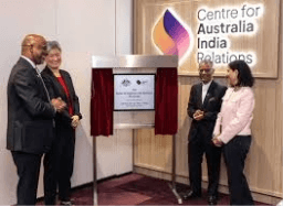 Senator Penny Wong, Minister for Foreign Affairs with His Excellency Gopal Baglay, High Commissioner of India to Australia, Tim Thomas and Swati Dave, former CEO and Chair for the Centre for Australia India Relations respectively