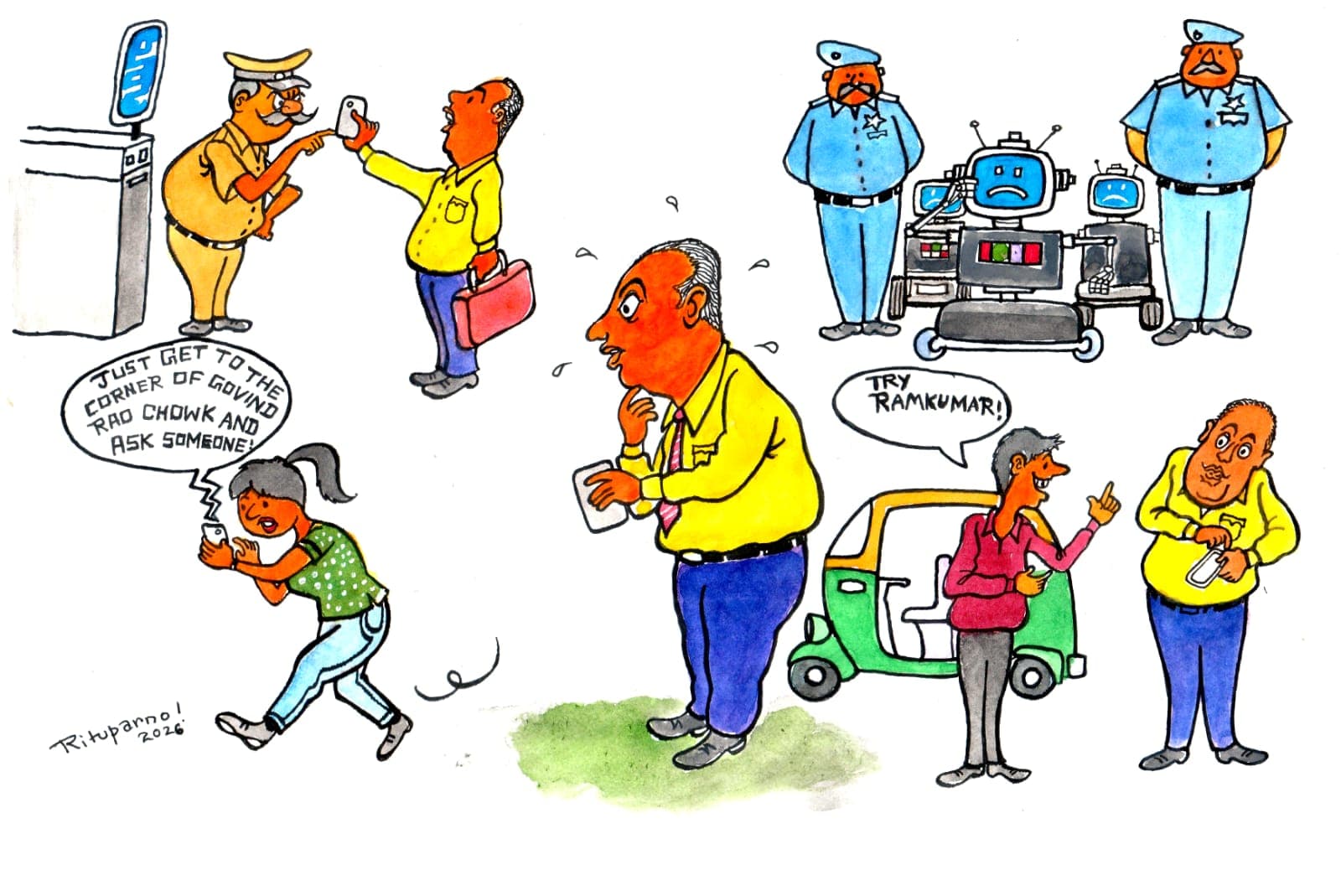 Comic by Rituparno Basu. A self-taught cartoonist, Basu has spent over a decade creating comics, illustrations and humour across print and digital platforms. Co-editor of Bishoy Cartoon, he revives West Bengal’s lost cartooning histories and works with Cartoon Dol and the Chota Mota Foundation