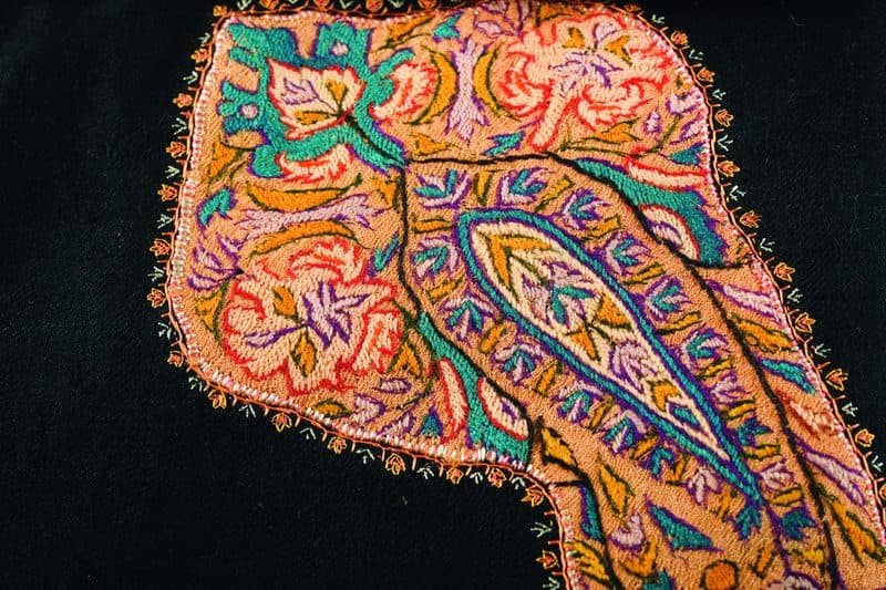 A Kani buta finely appliquéd onto a pashmina shawl