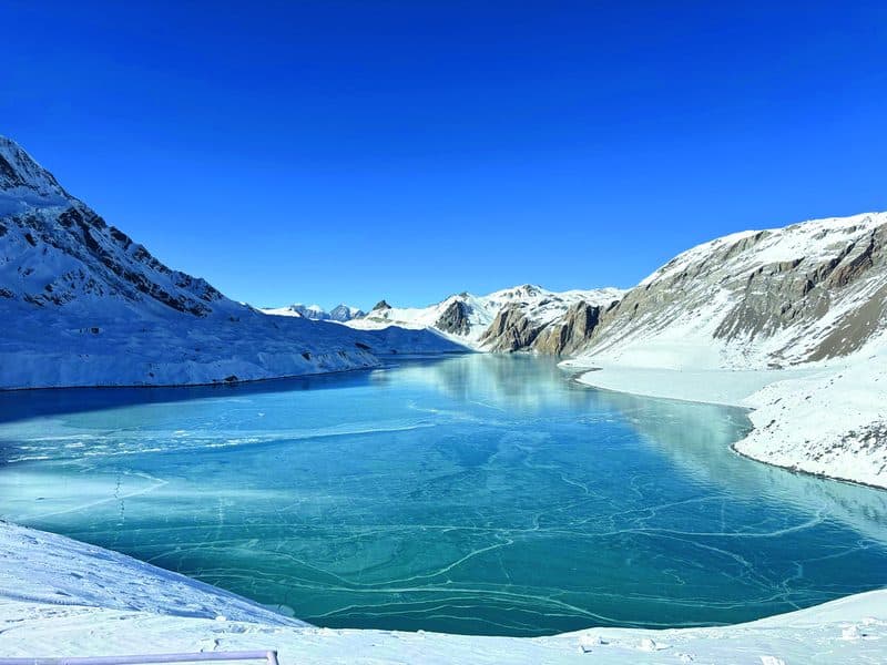 The frozen Tilicho Lake at 4,919 metres