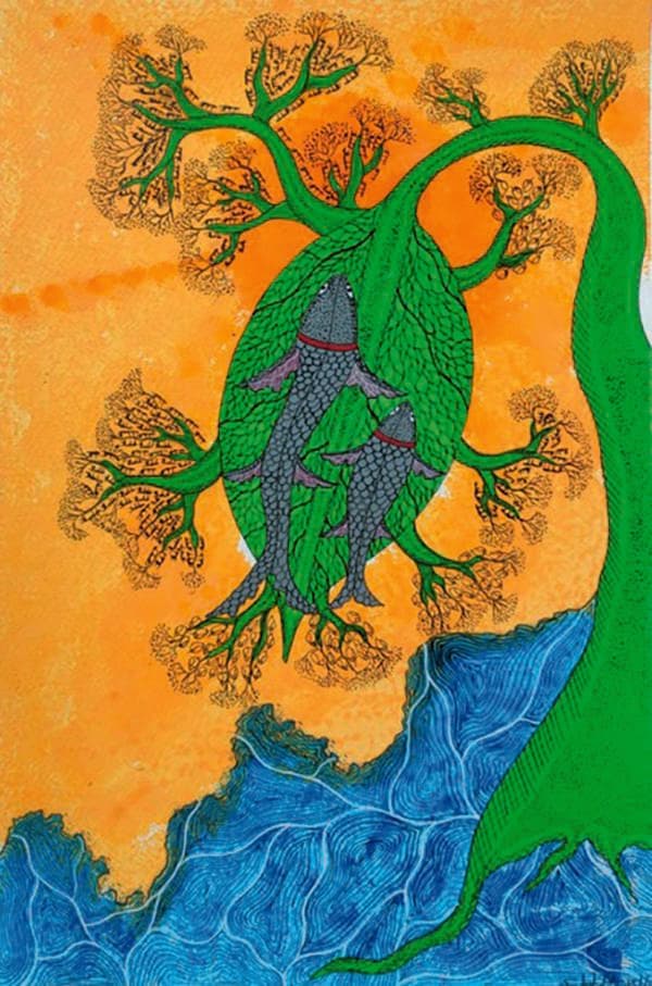 Gond artist Sandeep Dhurve's work blurs the boundaries between land and water.