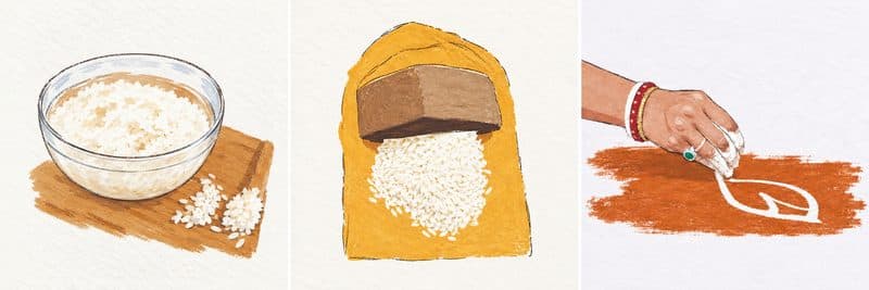 Alpona is a version of the ritual art of drawing with rice powder paste on the floor